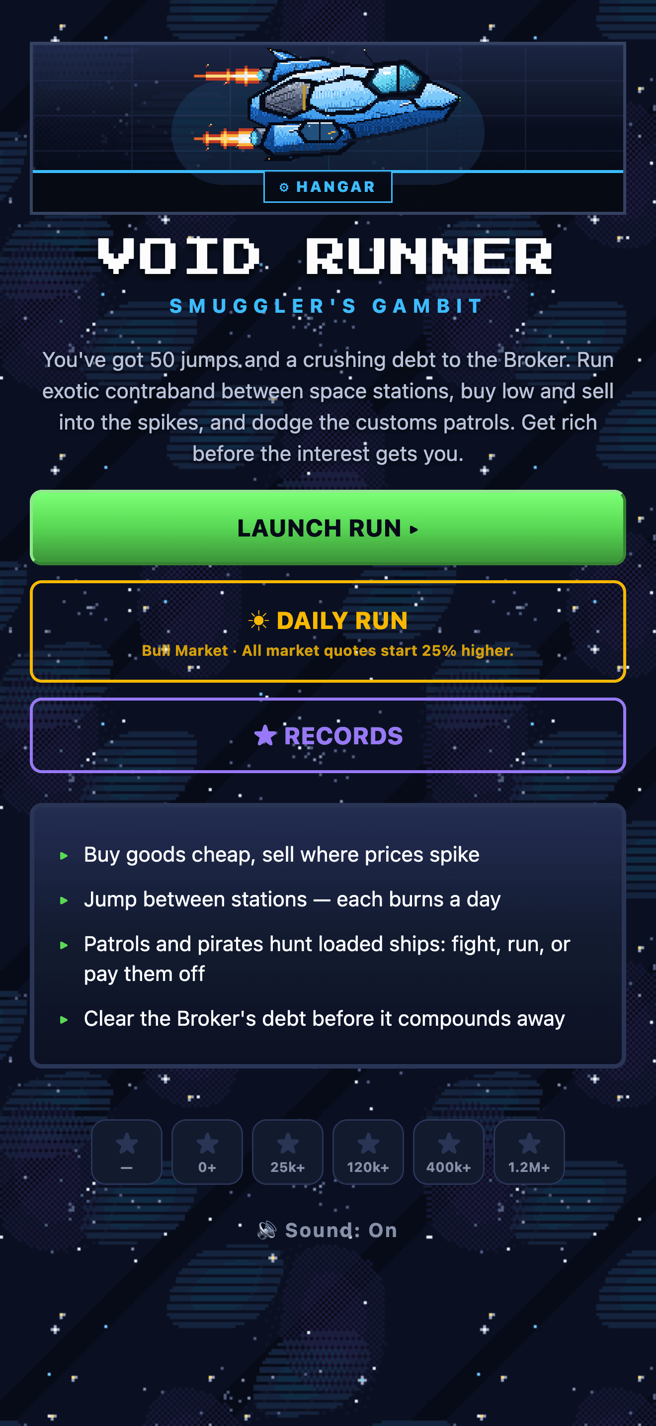 Void Runner title screen