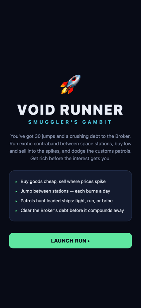 Void Runner title screen