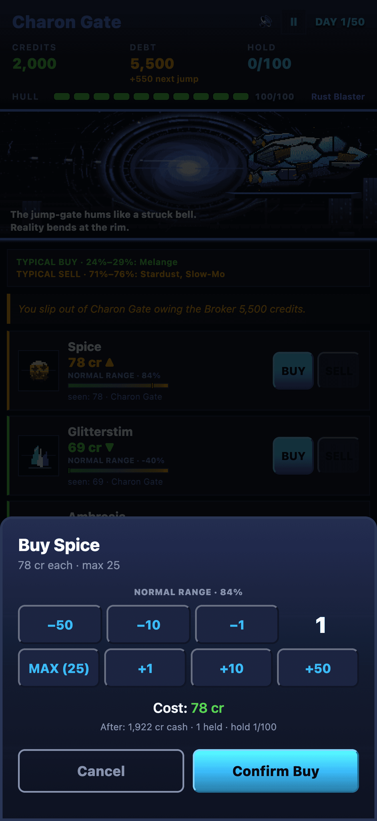 Buying cargo on the trade sheet