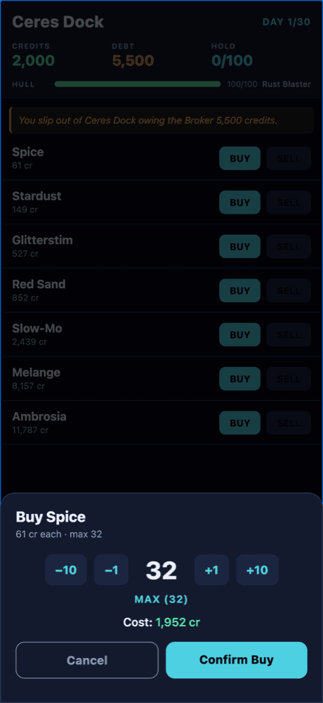 Buying cargo on the trade sheet