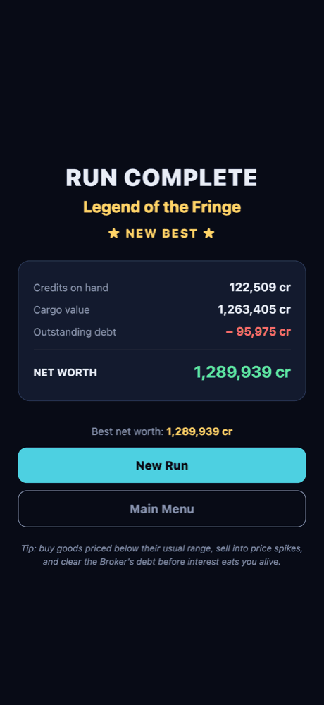 Run complete — Legend of the Fringe rank
