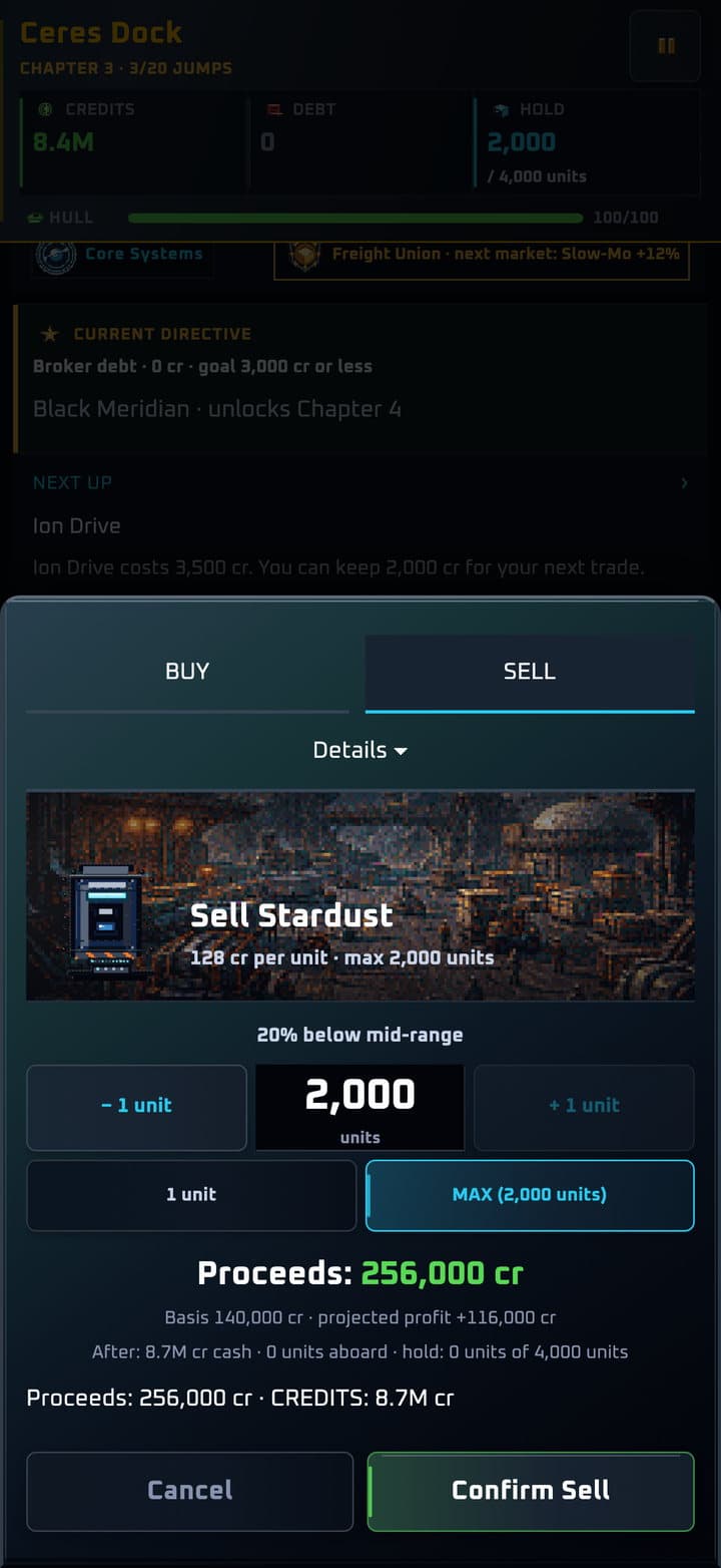 Selling cargo on the trade sheet